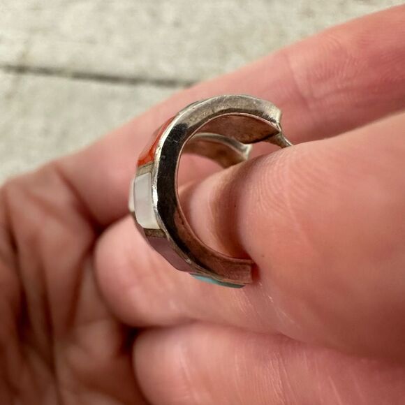 Vintage Sterling Inlaid Stone Hoop Earrings Native American - Picture 5 of 7